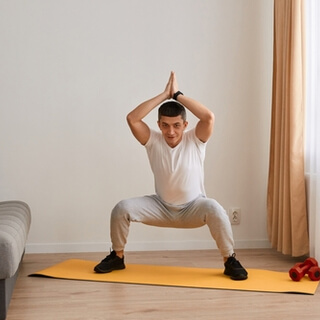 9. تمرين القرفصاء الضفدع (Frog squats) 9. تمرين القرفصاء الضفدع (Frog squats)