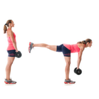 4. تمرين الرفعة المميتة بساق واحدة (Deadlifts)