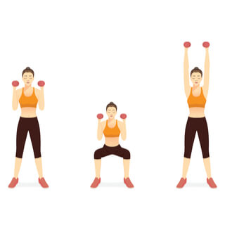 3. القرفصاء للضغط فوق الرأس (Squat to overhead press)