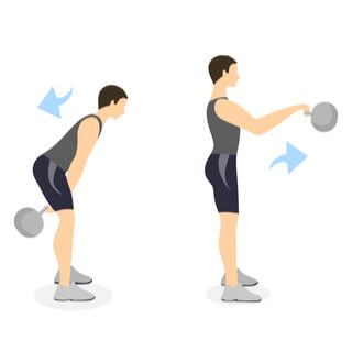 7.تمرين أرجحة الدمبلز أو أرجحة الجلة (Kettlebell swing)
